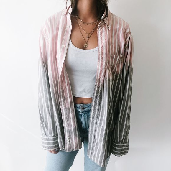 Vintage Tops - Oversized Bleach Dyed Button Down L